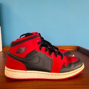 Nike Air Jordan 1 mid, bred, black & red, kids size 5Y, fits women size 6